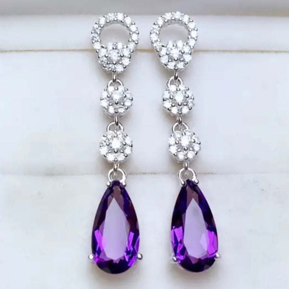 🪻Floral Purple Amethyst Stud Drop Dangle Earrings